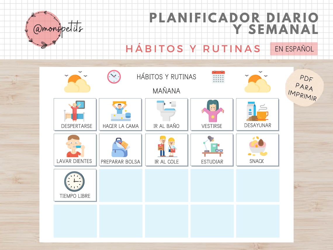 Planificador De Rutinas Diario Y Semanal 100 Tarjetas De Etsy