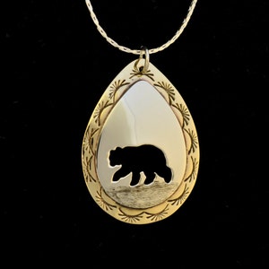 Bear sterling silver/brass pendant, handcrafted, handfabricated, handmade