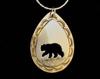 Bear sterling silver/brass pendant, handcrafted, handfabricated, handmade