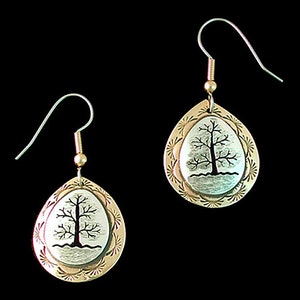 Tree of Life sterling silver/brass earrings, handmade, handfabricated