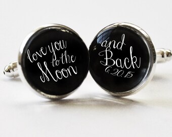 Love you to the Moon /& Back// Mens cuff links// Mens Jewelry// Wedding// Anniversary