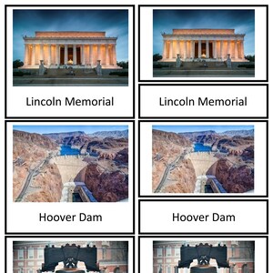 Amerikaanse monumenten + symbolen 3 deelkaarten