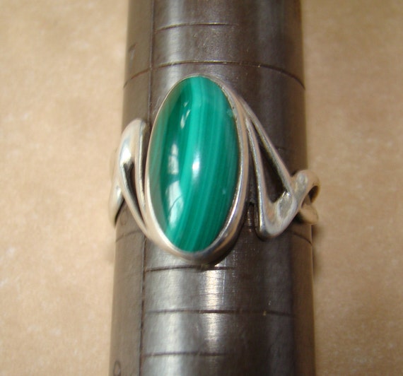 Ring Artisan Modernist Sterling Green Malachite O… - image 2