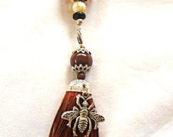 Lariat kwastketting vintage kralen en amber en sterlingzilver