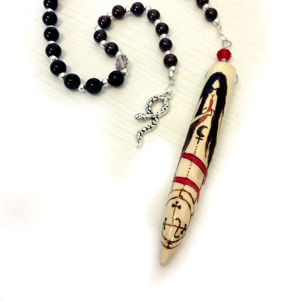 Goddess Lilith Chanting Beads - pendant serpent pagan  lillith demon goddess magic magical wand willow witch witchcraft red