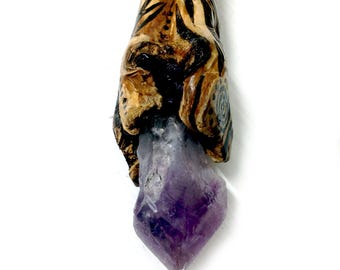 Witchwood Wand- yew labyrinth natural withcraft wicca amethyst pagan gift