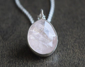 Natural Pink Morganite, Rose-Cut Gemstone in .925 Sterling Silver, Handmade Pendant, Natural Gemstone Necklace, 5.00ctw