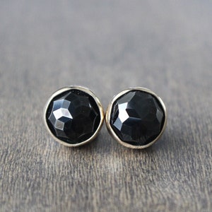 Rose-Cut, Black Spinel Gemstones in Solid 14k Gold and .925 Silver, Handmade Bezel Earrings, Natural Gemstone, Mixed Metals, 10.65ctw