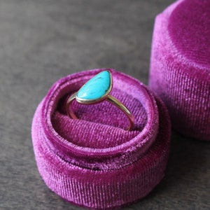 Turquoise Engagement Ring, Handmade 14k Solid Yellow Gold Setting with Genuine, Sleeping Beauty Turquoise Cabochon, Size 8