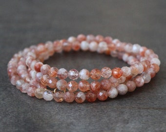 SALE! Sparkling, Natural Sunstone, Beaded Necklace with Gold Filled Spring Clasp, Layering, Wrap Bracelet, 30.5 in, Gemstone Bead Necklace