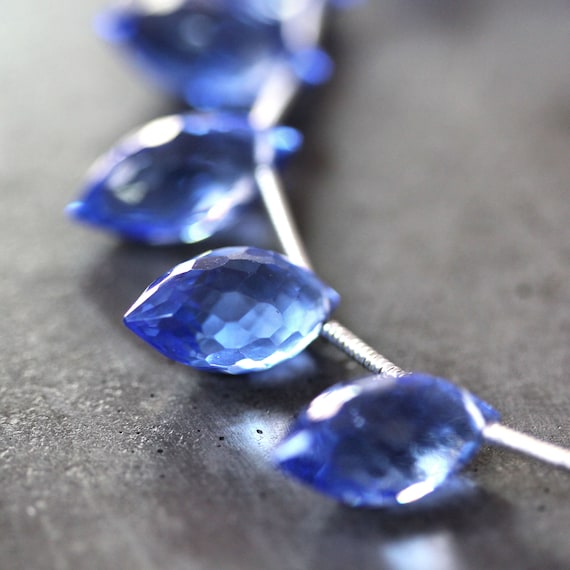 Blue Sapphire Corundum Heart Shape Faceted briolette Beads 7-8mm Strand 8inch