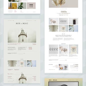 May include: A digital collection of website design templates featuring various layouts, color palettes, and imagery. The designs include text such as Start with structure, build what you fancy, see what's possible with this design, and Box No 24.