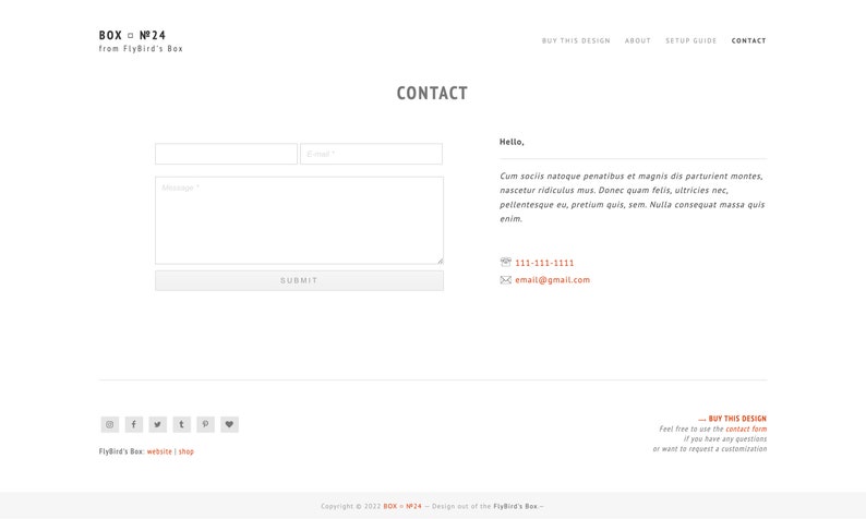 May include: A website contact form with fields for email and message. The form has a submit button. The website also includes a phone number and email address for contact.