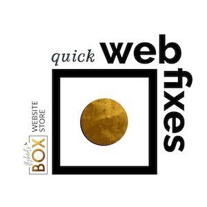May include: A logo featuring the words "quick web fixes" in black, with a gold circle within a black square. The logo also includes the text "flybirds box website store" in a smaller box.