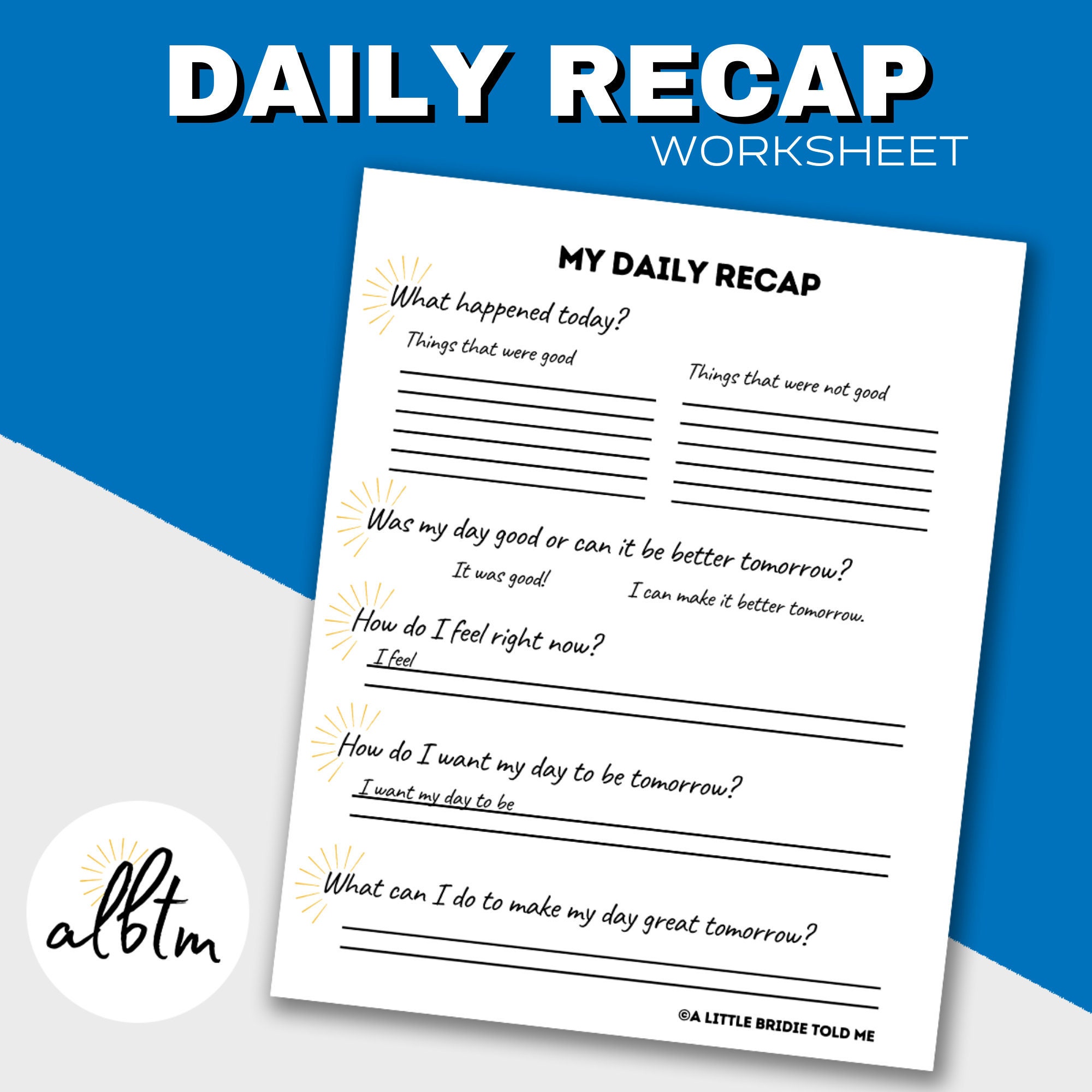 Daily Recap Worksheet Printable | Etsy