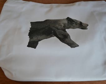 Tote bag with print of my blackwork hand embroidery lioness