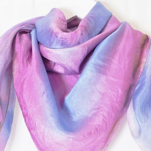 Vintage Pink Blue Purple Tie-Dye Silk Scarf – 83 x 86 cm