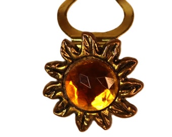 Vintage Scarf Ring – Faux Amber Bronze Sunflower Scarf Clip