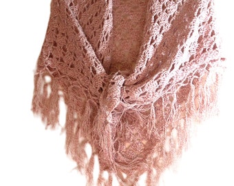 Pink Sparkly Vintage Fringe Crochet Shawl – Small, Centre Back Drop 94cm