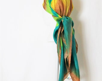 Turquoise & Yellow Silk Scarf – Vintage Home-Dyed