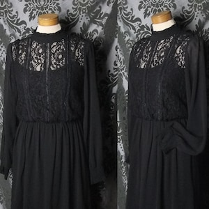 Goth Black Lace HEARTBROKEN High Neck Tea Dress 6 8 Victorian Romantic Vintage