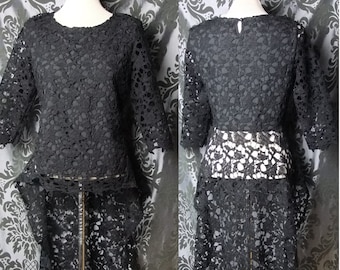 Gothic Long Black Lace GRUESOME Asymmetric Dress / Top 8 10 Vintage Cosplay