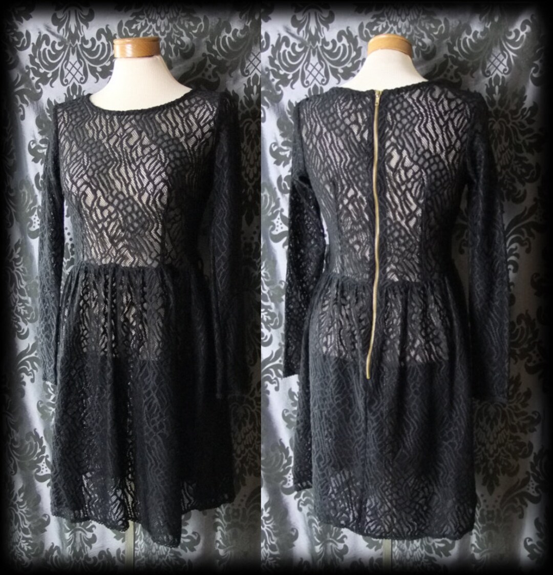 Gothic Black Sheer Lace MORBID REMAINS Tea Dress 6 8 Vintage - Etsy