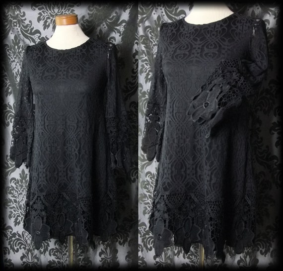 Gothic Black Lace MALICIOUS Wide Sleeve Dress 6 8 Vintage Boho - Etsy