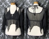 Gothic Black Sheer Pixie TRAVESTY Cold Shoulder Strap Top 8 10 Vampyre Glamour
