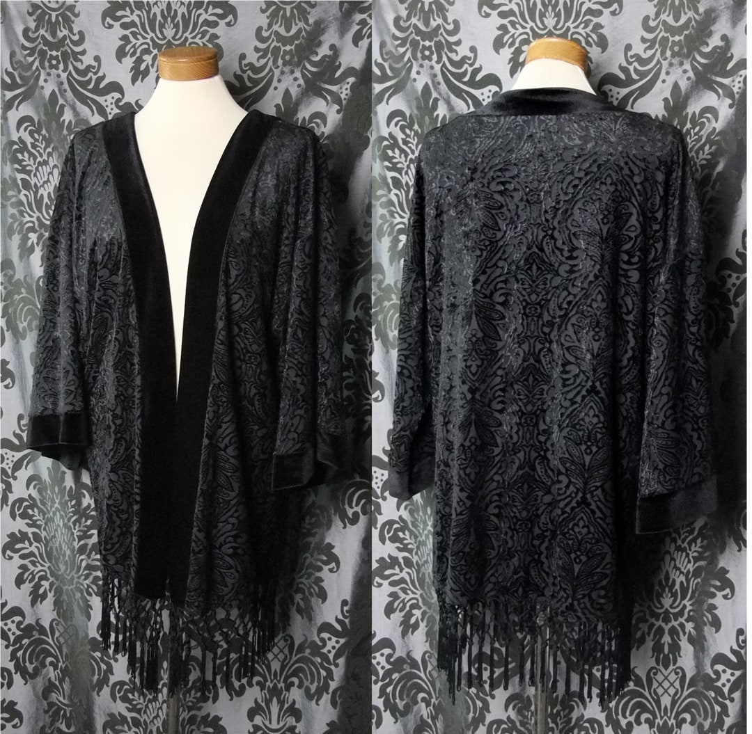 Gothic Black Devore Velvet LETHAL DOSE Fringed Shrug Kimono 12 - Etsy UK