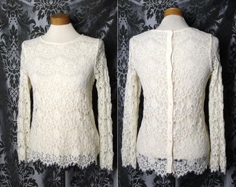 Goth Cream Black Delicate Sheer Lace NOSTALGIC Blouse Top 6 8 Victorian Vintage