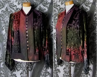Trad Goth Dark Jewel Velvet Detailed HEMLOCK Tie Dye Embroidered Blouse 8 10 Hippy 90's