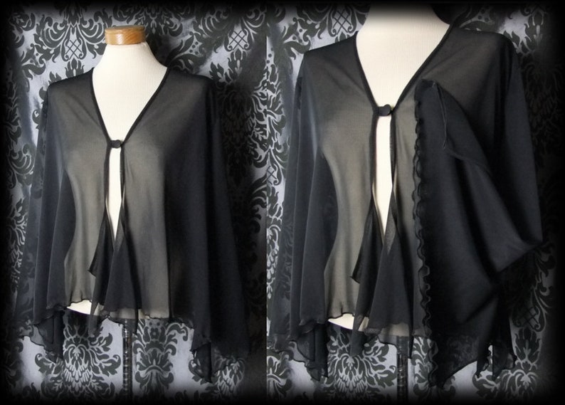 Goth Black Sheer Frill MURDEROUS Wide Sleeve Shrug Bolero 20 22 Vintage Glamour