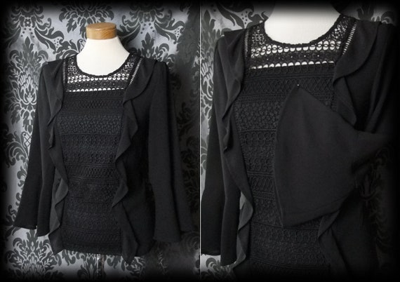 Gothic Black Lace Frill Panel DESPERATION Blouse 6