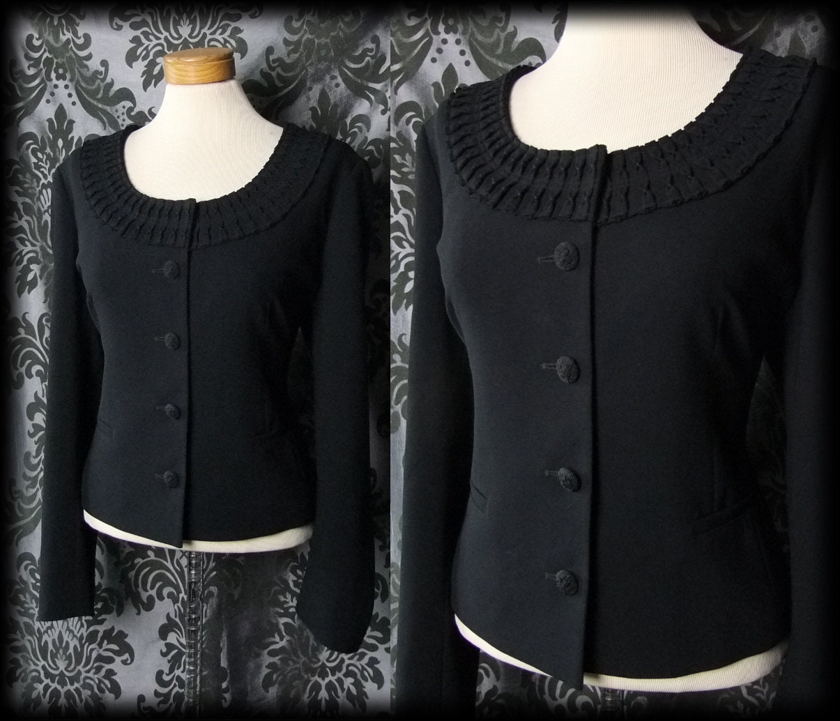 Image of Gothic Black Collar Detail Travesty Fitted Jacket   Vintage Formal