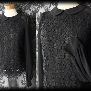 Gothic Black Lace ENVY'S EMBRACE Peter Pan Collar Blouse 6 8 Vintage Lolita