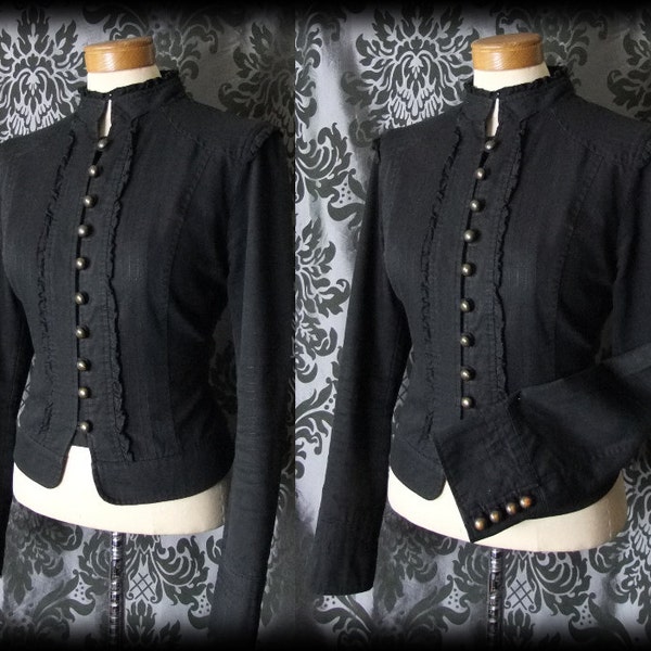 Gothic Black Cotton Brass Button ABSOLUTION Fitted Military Jacket 10 12 Vintage