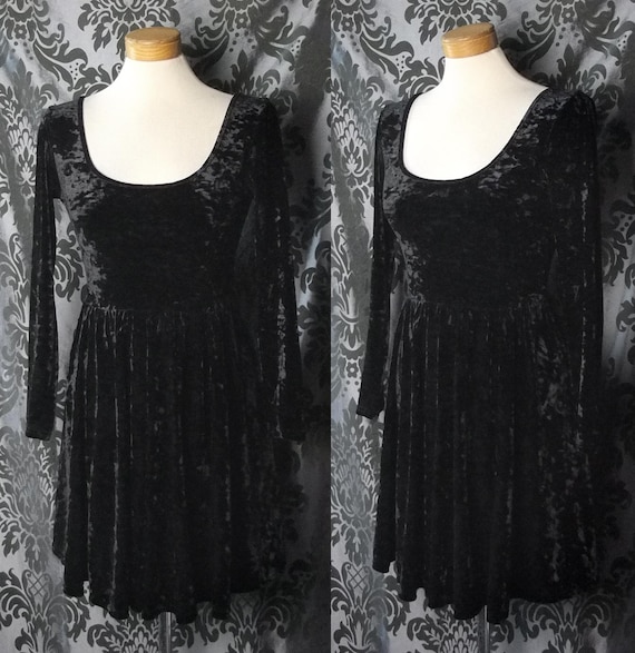 princess polly baby blue dress Trad Goth Jet Black Crushed Velvet CRUEL LOVE Skater Tea Dress 6 8 Retro  Vintage 90's