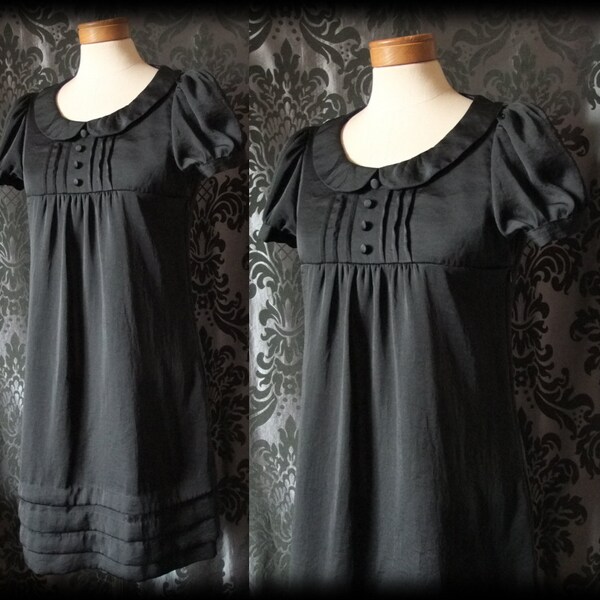 Gothic Black Button Peter Pan Collar LIFE OF SHADOWS Tea Dress 8 10 Victorian