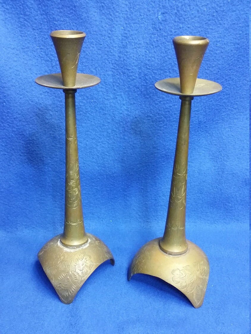 Pair of Solid Brass Asian Candle Holders Etsy