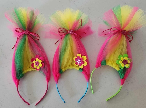 Viva Trolls Viva Troll Trolls inspired Hair Headband Headband Viva Troll  Headband Wig Pink Tulle Headband rainbow Troll Hair Troll Wig troll