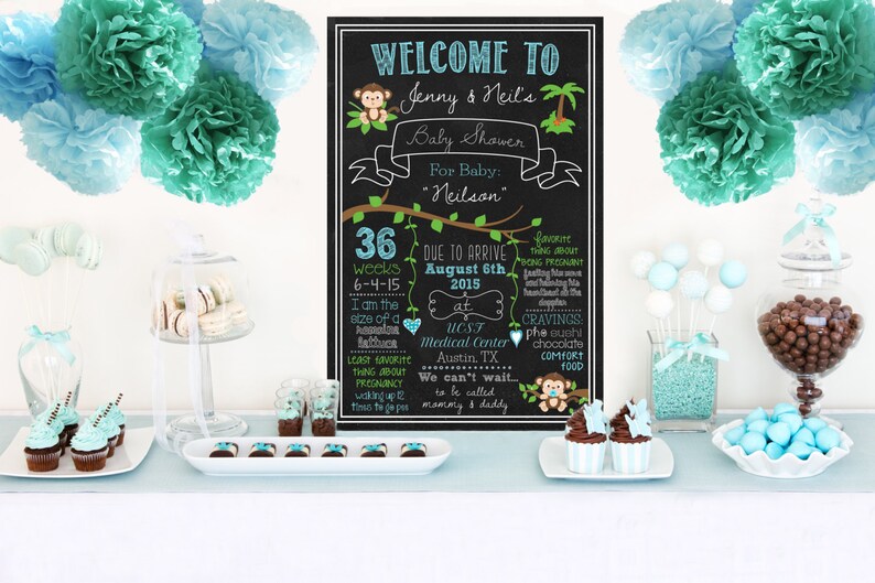 Monkey Theme Baby Shower Chalkboard Memory Board Jungle Baby Etsy