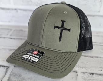 Nail Cross Hat, 3 Nails and Cross, Trucker Hat, Custom Hat, Embroidered Hat, Gift for Him, Fathers Day Gift