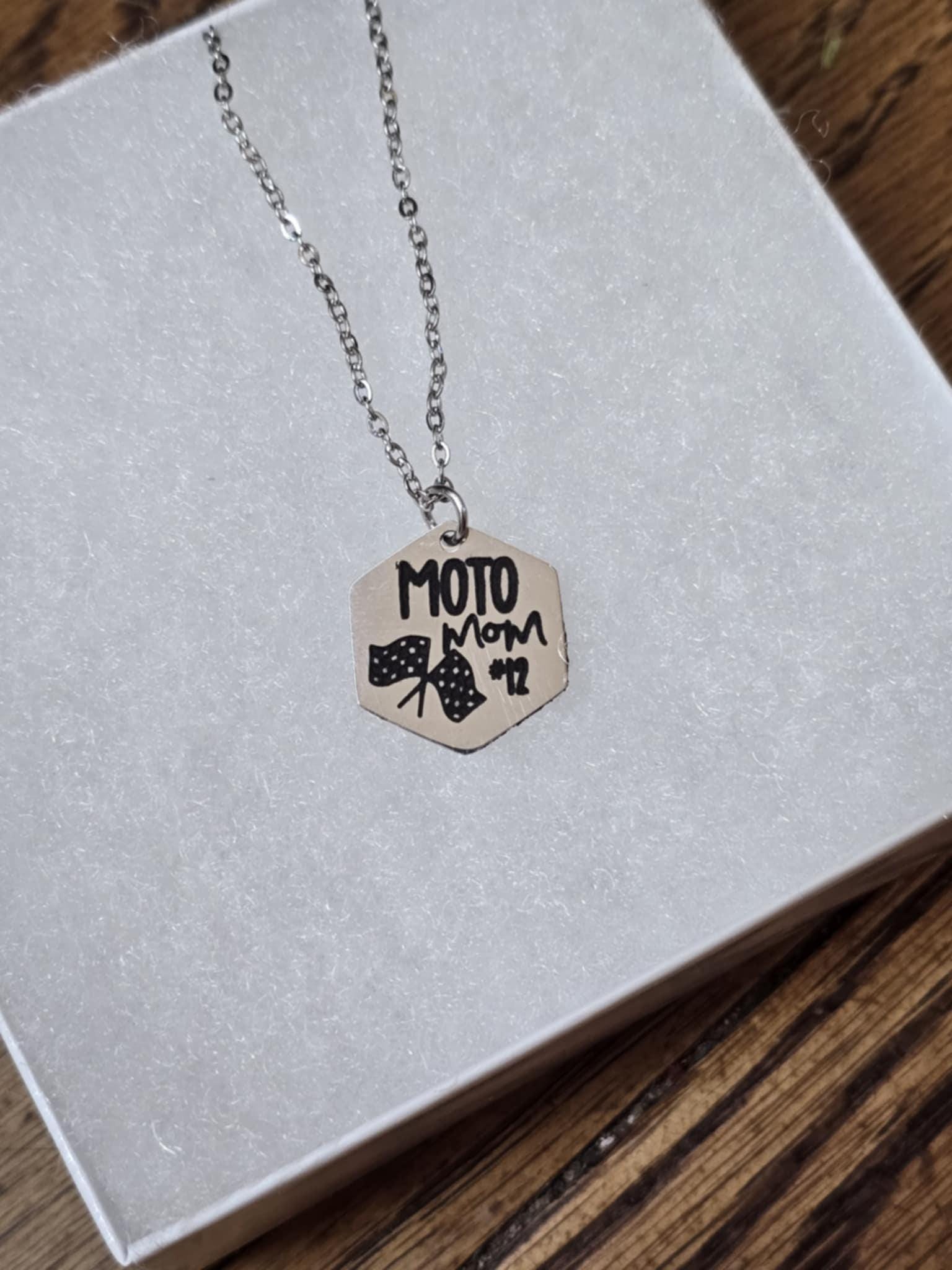 Moto Mom Stainless Steel Necklace: Motocross Support, Hypoallergenic