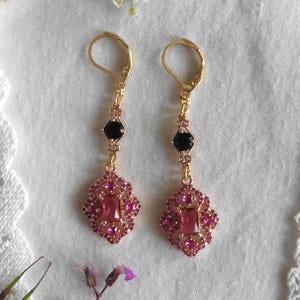 Artemisia, Pink & Black Baroque Earrings, Elizabethan earrings, Royal earrings, Rococo earrings, Regency earrings, Georgian earrings,