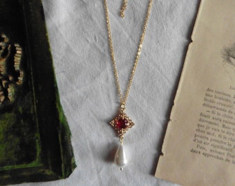 Collar Tudor joya de la Reina Roja, Cottagecore, Academia Oscura, Boda Roja, Collar Renacentista, Collar Medieval, Collar Gótico