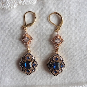 Pompadour, Blue Baroque Earrings, Elizabethan earrings, Royal earrings, Rococo earrings, Regency earrings, Georgian, blue wedding, bridal