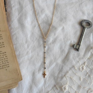 MISSION Gothic Rosary Necklace Choker Golden Tiny Cross Lariat Y Necklace, Christian, Catholic gift, Boho choker, Witch, Gipsy, cottagecore