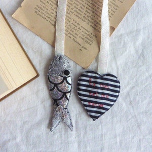 Fish and Heart Bookmark, Sardine, Sailor, Nautical, Book lover, fish bookmark, Mermaid gift, literary Gift, Beach gift, Seaside gift, Sea