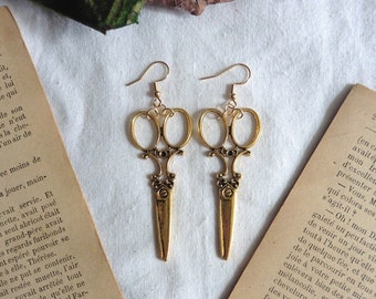 Gold Victorian Scissors Earrings, Gothic earrings, vintage Wedding, Tea Party, Shabby, Alice in Wonderland, Victorian lover, scissors gift